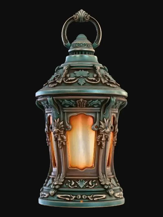 3D model for The beautiful glowing ancient lantern in a similar artistic style as the attached image.