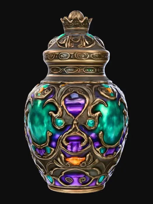 3D model for The beautiful ancient potion jar in a similar artistic style as the attached image.