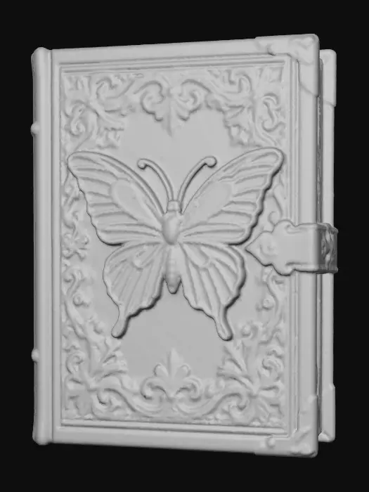 3D model for The beautiful ancient book in a similar artistic style as the attached image, front view