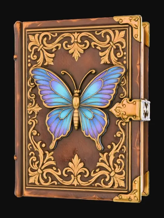 3D model for The beautiful ancient book in a similar artistic style as the attached image, front view