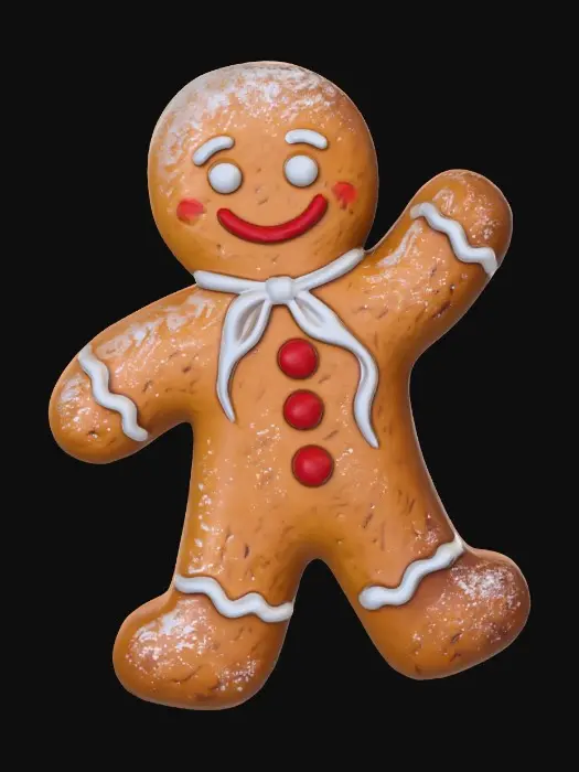 3D model for Make the image of a gingerbread character based on the reference picture, in THE SAME ARTISTIC STYLE, also make the background dark grey, #Christmas2025#