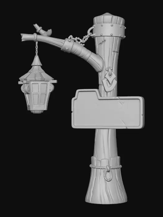 3D model for Create an image of the same pole light as in the attached image but with large tab with 'Hogwarts' title