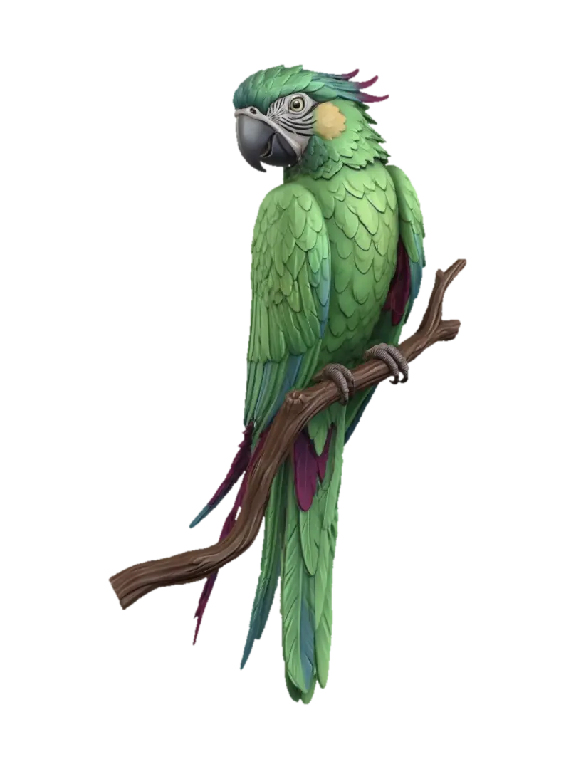 Model 3D Emerald Parrot on a Branch - Bird, dijana oleh AI