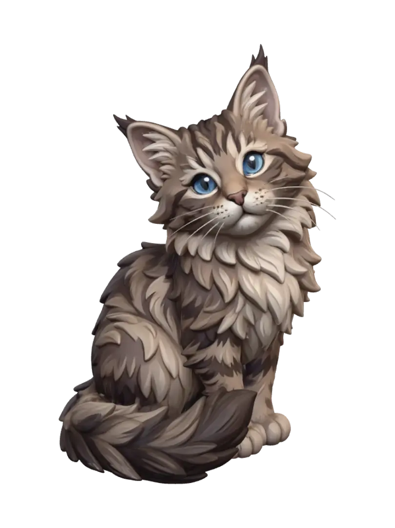 Whiskered Whimsy - Mainecoon 3D model, vytvořený pomocí AI