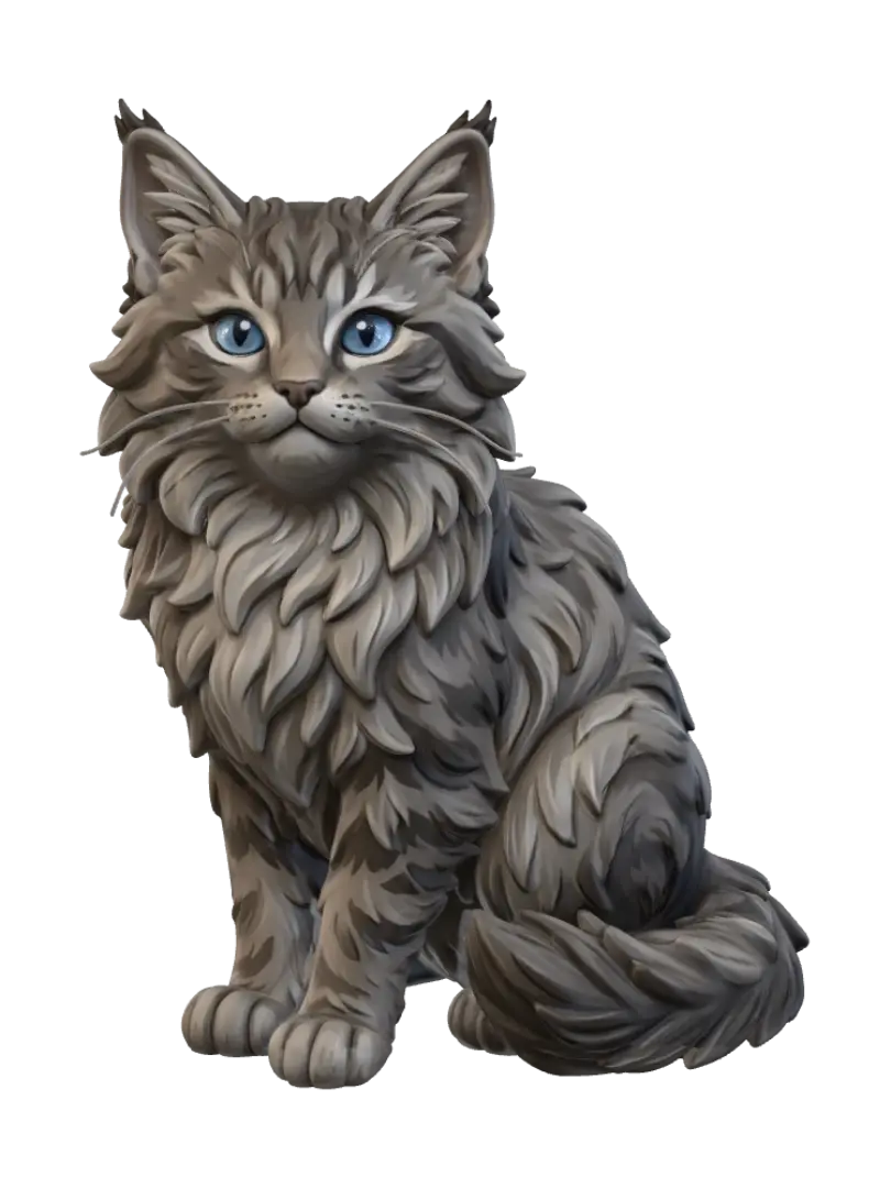 Blue-Eyed Fluffball - Mainecoon 3D model, vytvořený pomocí AI