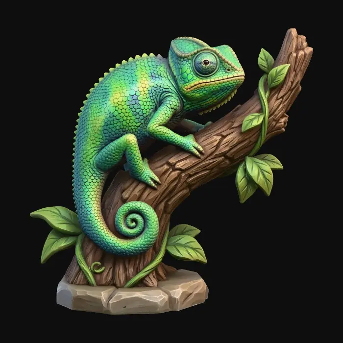 3D model for Emerald Chameleon on a Branch