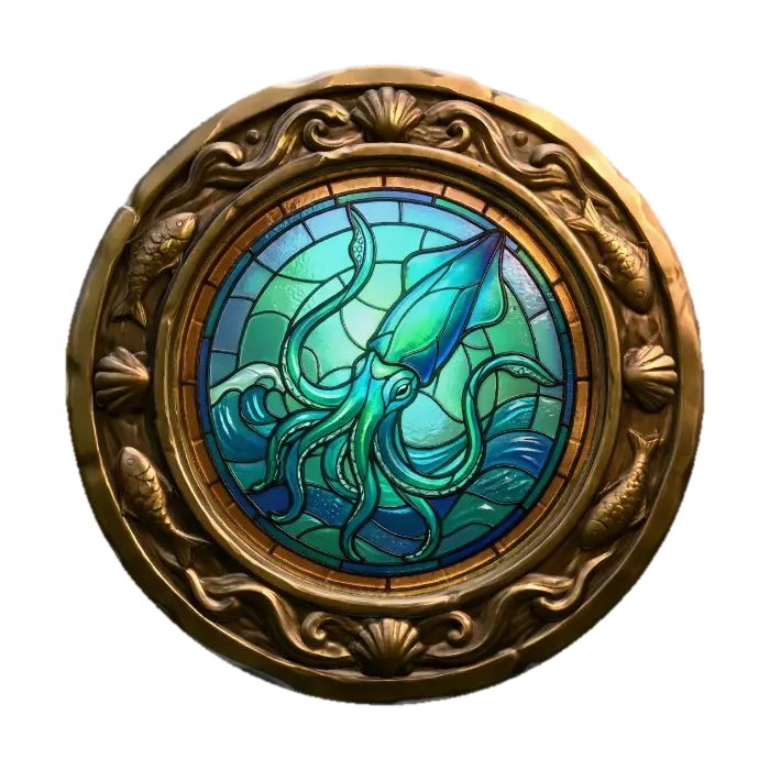 Stained Glass with Squid from the Black Lake - Window 3D model, vytvořený pomocí AI