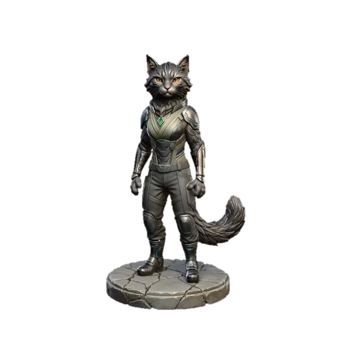 Ironclad Feline 3D model, vytvořený pomocí AI