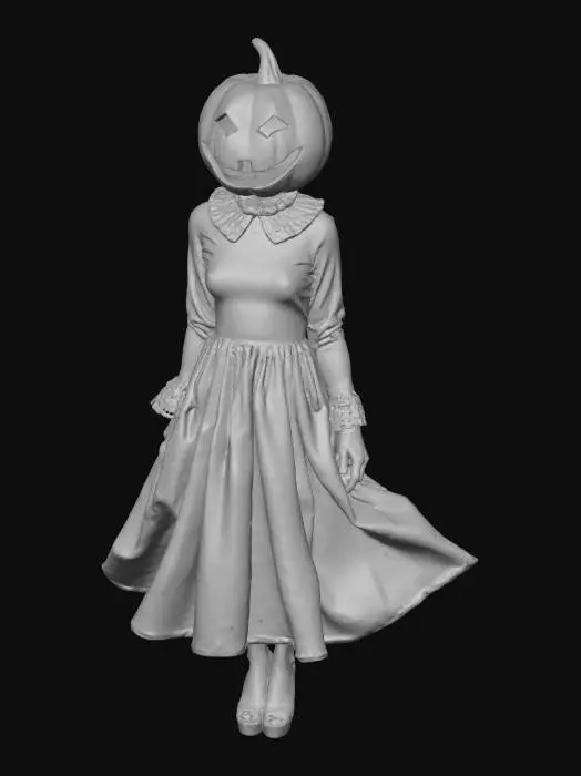 3D model for パンプキンレディ、ジャックオランタンのフレアスカート、ハロウィーン、足元にたくさんのお菓子。, #Halloween2025#