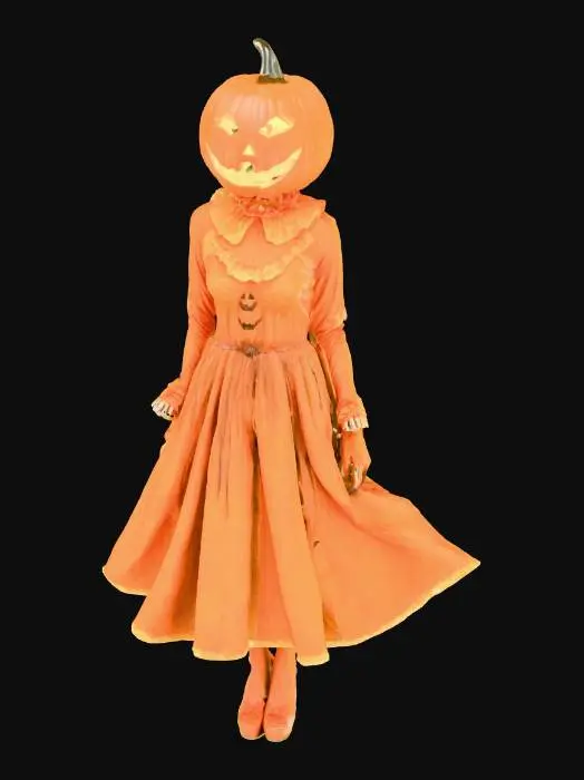 3D model for パンプキンレディ、ジャックオランタンのフレアスカート、ハロウィーン、足元にたくさんのお菓子。, #Halloween2025#