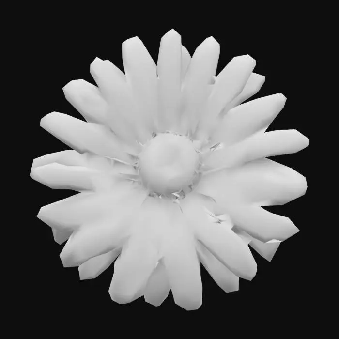 3D model for A single, fully bloomed pink daisy with delicate, elongated petals radiating from a central dark brown disc. The petals are slightly curved and have a soft, velvety texture.