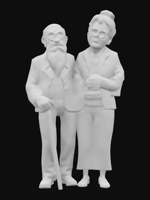 3D model for A very old man with a walking stick and a very old woman, holding each others hand side by side with a loveheart in the background

, #valentine#, 

, #valentine#
