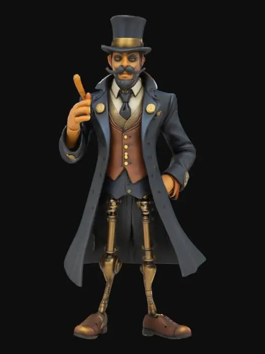 3D model for An rpg steampunk banker with a suit and tophat, and mechanical arms and legs

, #game figure#
