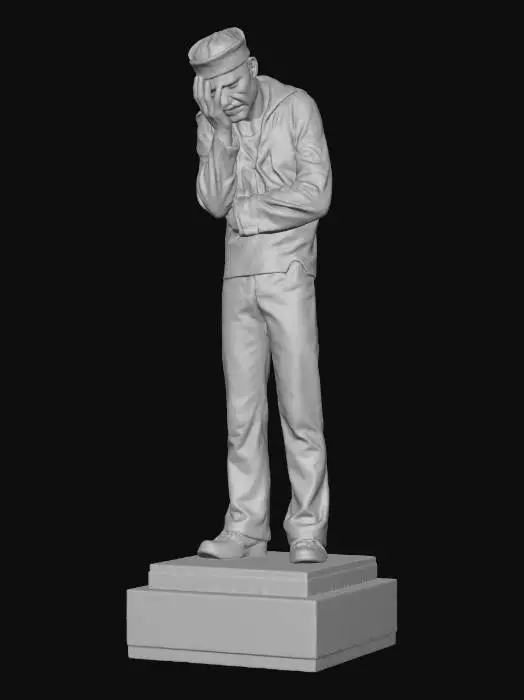 3D model for A bronze statue of a very sad sailor, make it very dramatic and sad