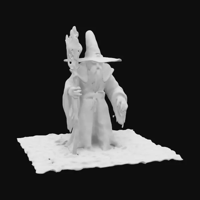 3D model for A very evil ice necromancer, with a pointy witch hat and an ice staff, very intimidating and radiating a frozen aura.