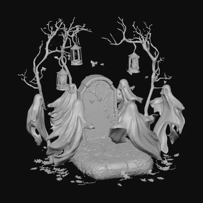 3D model for Ghosts Dancing Around a Grave
Transparent ghost figures swirling around a tombstone, fallen leaves rustling, old lanterns flickering., #Halloween2025#