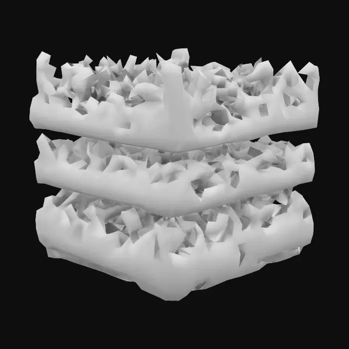 3D model for Crea una plantacion de fresas, consistira en 3 niveles, todos usando pvc para plantar las fresas, ya que es reciclado, siendo 3 niveles de macetas largas de pvc con fresas