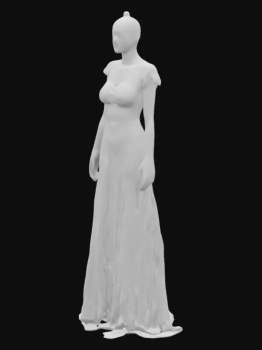3D model for wedding dress, long on a female mannequin with head, without veil

