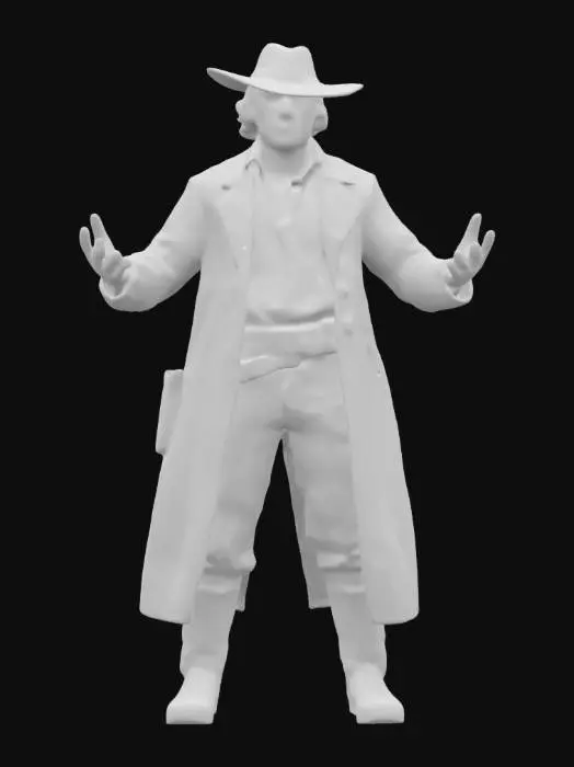 3D model for Red Dead Redemption, John Maston, stands with his hands outstretched, palms open, and feet upright