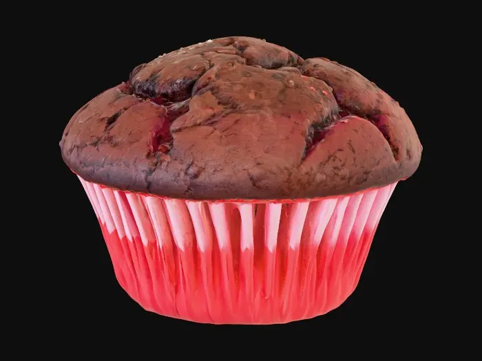 3D model for fluffy chocolate muffin with red paper cup