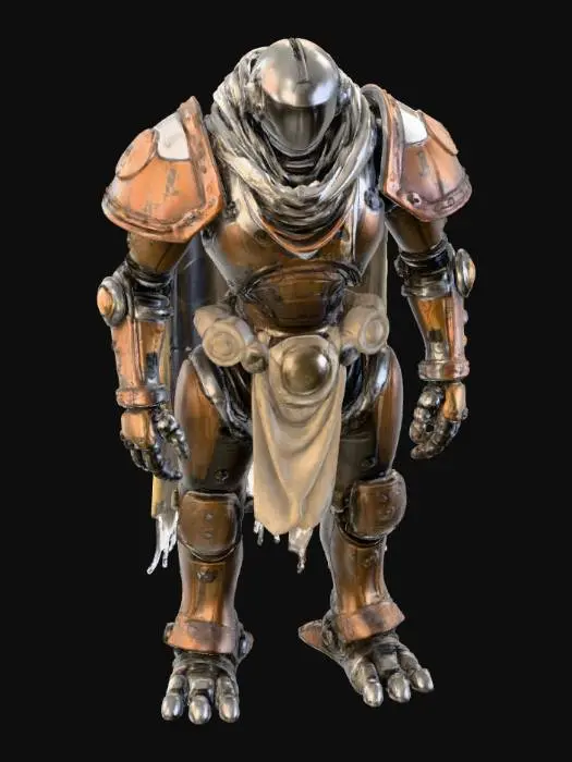 3D model for i need a bipedial robot similar too titanfall 2  , give it some dwarven style astectics and make it look battle dammaged and concealed by a tarp that covers some of it
