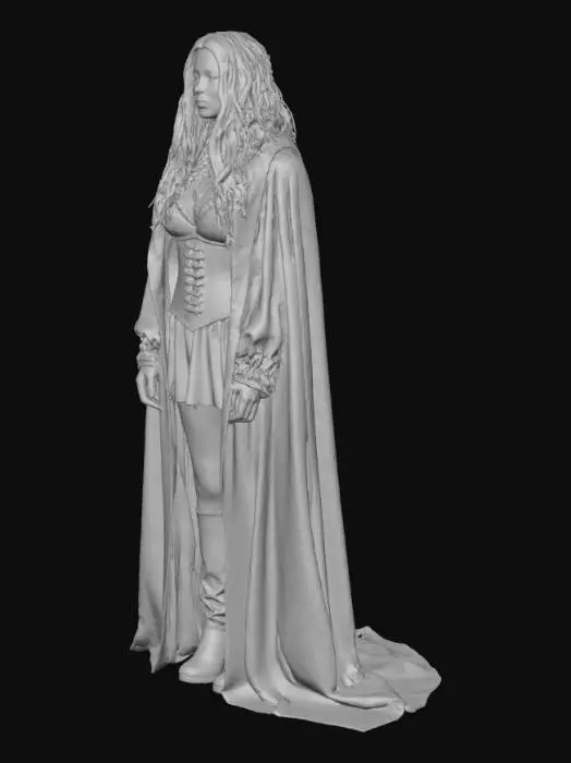 3D model for #Halloween2025#, emo girl in a black cloak and a leather waist corset and a rainbow prism