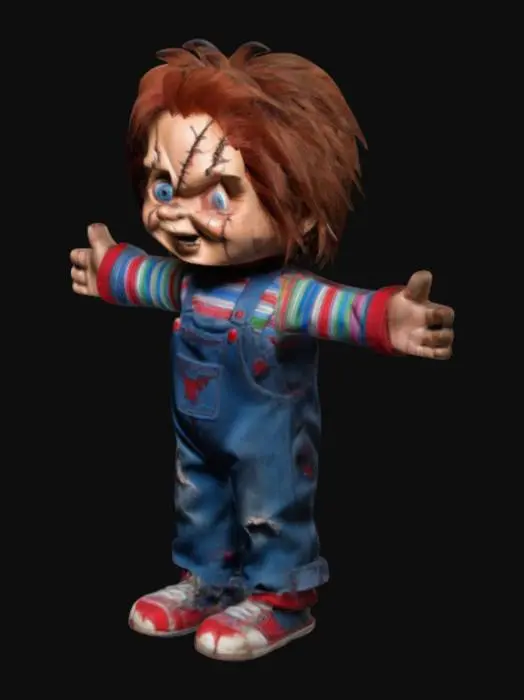 3D model for The Iconic Chucky from the Horror films. He is in his original form as the Good Guy Doll. He is damaged with stitching on his face. He is standing in a T-Pose.
