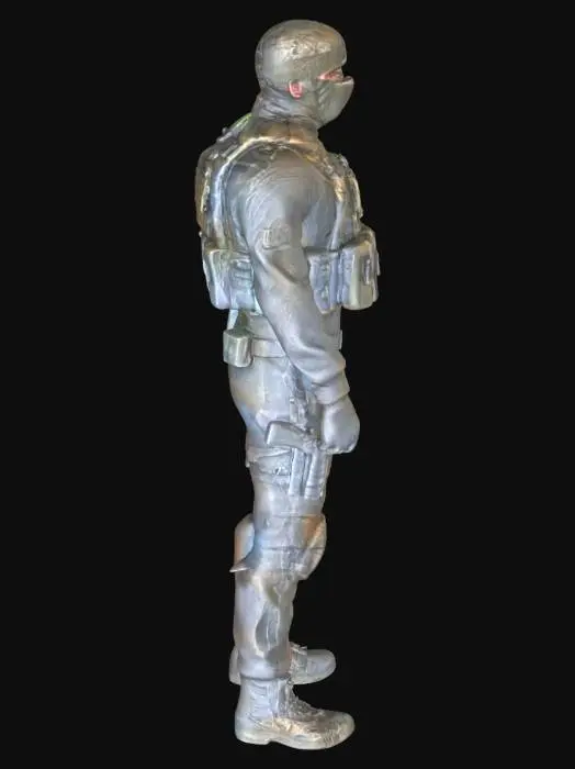 3D model for Generate a realistic private military contractor. make the pmc wear mostly black, with a balaclava on and helmet, along with a beige chest rig 