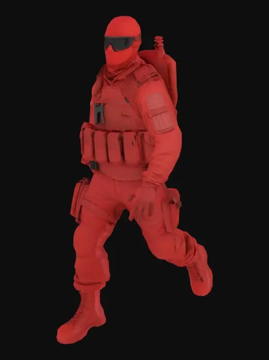 3D model for A soldier with a full mask like a SWAT team with a full body without a gun open hands and empty hands can be rig in
The color and style should be red