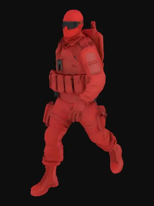 3D model for A soldier with a full mask like a SWAT team with a full body without a gun open hands and empty hands can be rig in
The color and style should be red