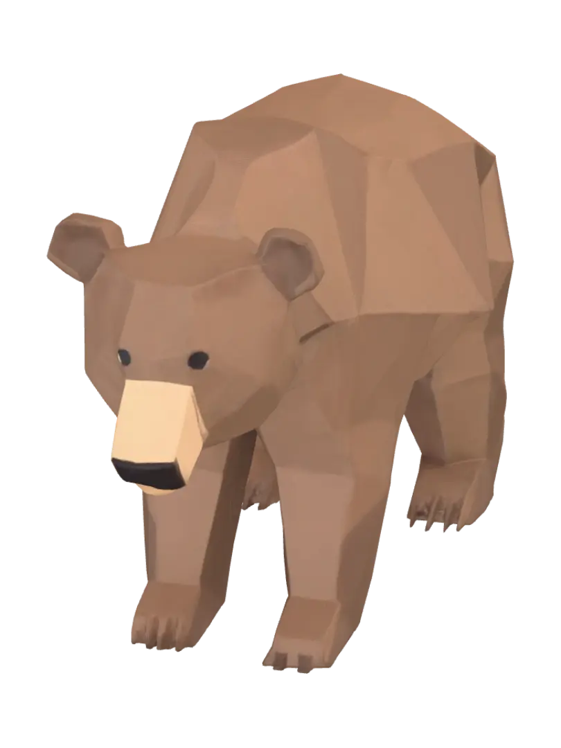 low poly stylized brown bear, standing on four legs, neutral pose, game asset - Neutralpose 3D model, vytvořený pomocí AI
