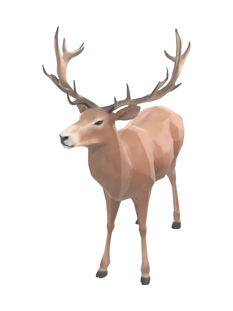 low poly stylized deer with antlers, standing on four legs, neutral pose, game… - Neutralpose 3D model, vytvořený pomocí AI