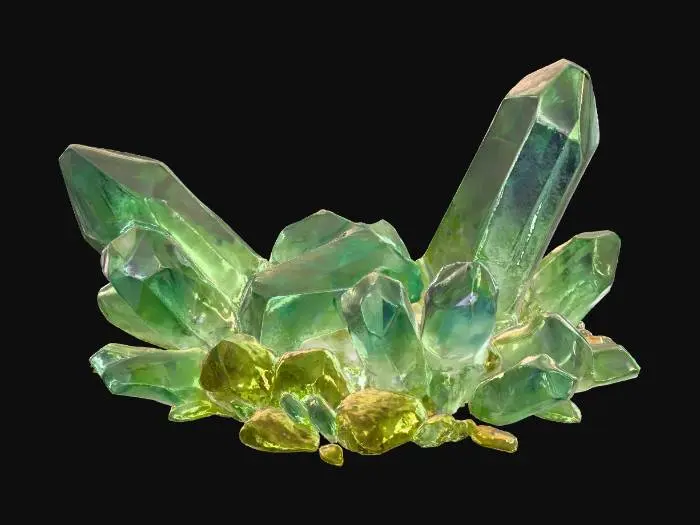 3D model for greenish, radioactive crystals on the jungle floor