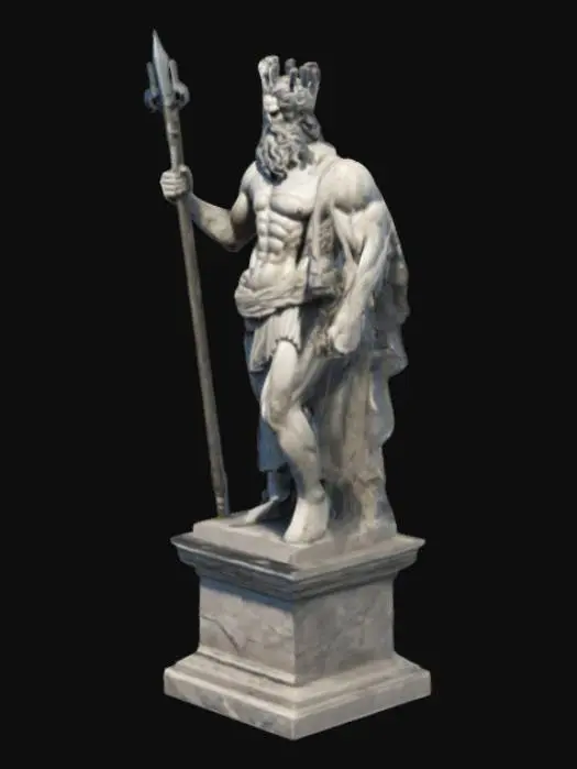 3D model for create a stone statue of Zeus along with its thunderbolt weapon