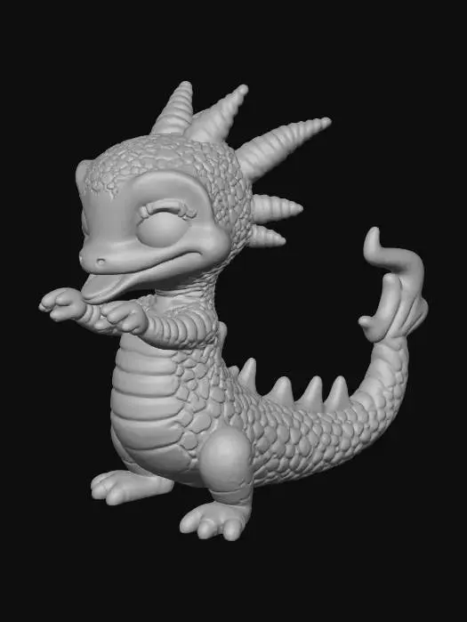 3D model for animated orange salamander with flames igniting from glassy scales  flicking out its light pink tongue
