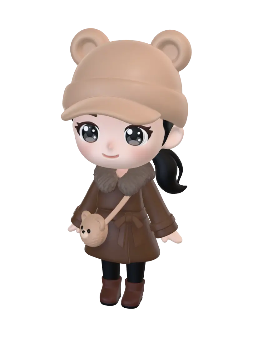 chibi-figure-brown-outfit-final - Purse 3D model, vytvořený pomocí AI