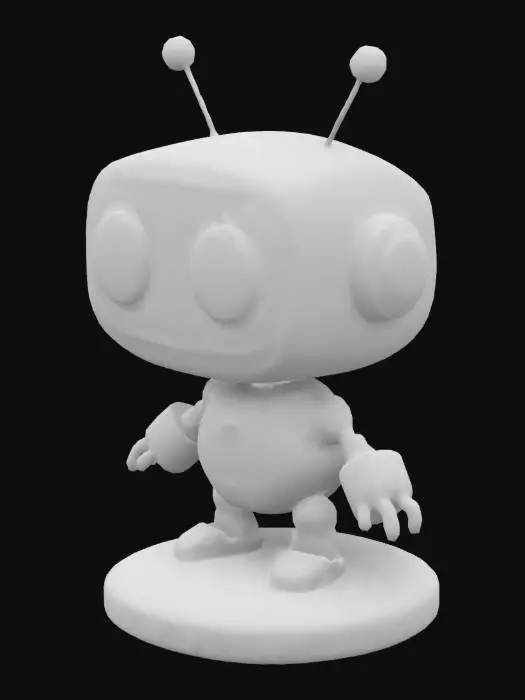 3D model for Low poly high resolution masterpiece little cute robot for children futuristic flying on small circle hoverboard happy face big eyes