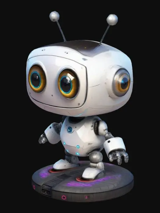 3D model for Low poly high resolution masterpiece little cute robot for children futuristic flying on small circle hoverboard happy face big eyes