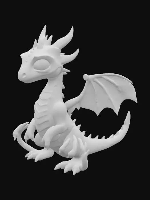 3D model for An exotic dragon, color pink and dark purple with scales, fine details, sharp edges, glowing purple beedy eyes, and darker ridges and horns and claws, the insides of the windows a intense pink as though it is illuminmated, the scales running down its back have an irridencet ping glow edges around them, leather spots and veins in the wings