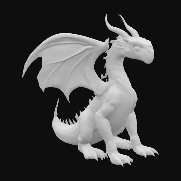 3D model for An exotic dragon, color pink and dark purple with scales, fine details, sharp edges, glowing purple beedy eyes, and darker ridges and horns and claws, the insides of the windows a intense pink as though it is illuminmated, the scales running down its back have an irridencet ping glow edges around them, leather spots and veins in the wings