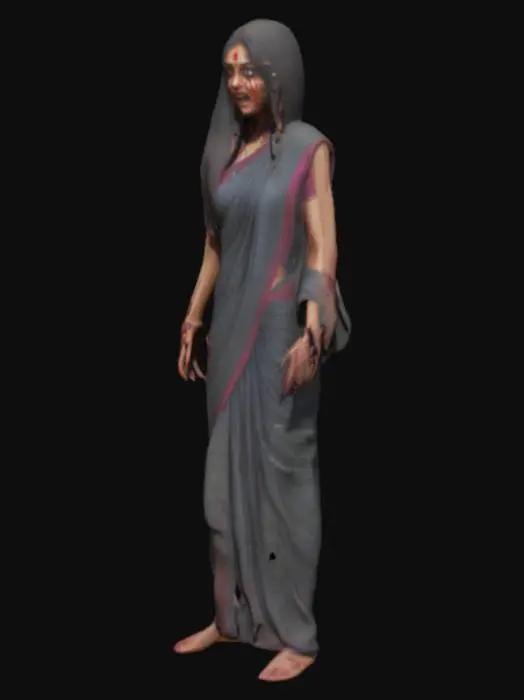 3D model for a scary indian lady for horror game which blood on her face and the women should be young and scary or face which is posssesed by demon and make her wear a saree
