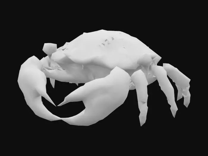 3D model for a Bog Crab in the style of Arthur Rackham. This large vicious crab has a moss-covered shell, large claws, and glowing green eyes. The color scheme should be dominated by greys, greens, reds, browns, and a touch of yellow for the eyes., Medieval, Fantasy, Hand Painted, Highly Detailed