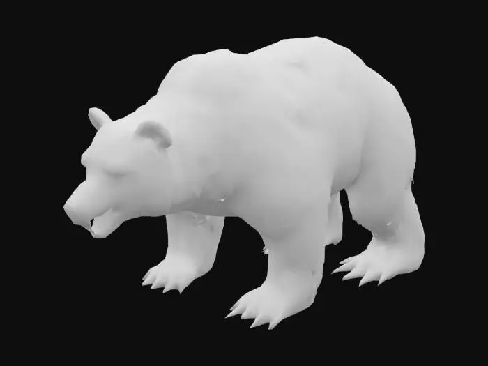 3D model for A large grizzly bear, Arthur Rackham, detailed fur, heavily textured, dark brown fur, sharp claws, menacing eyes, muted colors with browns and blacks, predominantly dark brown. menacing pose, Medieval, Fantasy, Hand Painted, Highly Detailed