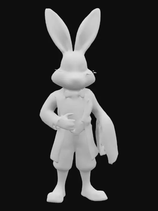 3D model for #tea party# bunny butler character in victorian suit, curvy fur, inspired by alice in wonderland, antique, vintage, serving, linen towel hanging from its left arm