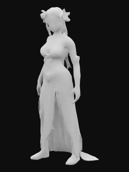 3D model for Stylized, bohemian style woman warrior, Highly Detailed, Full Body, it has long braided, blonde hair, with magic blue, glowing flowers intertwined in the hair, wearing roman style sandals, that tie around the calf muscles, ultra realistic