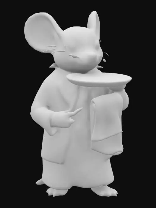 3D model for #tea party# mouse butler character in victorian suit, inspired by alice in wonderland, antique, vintage, serving, linen towel hanging from its left arm