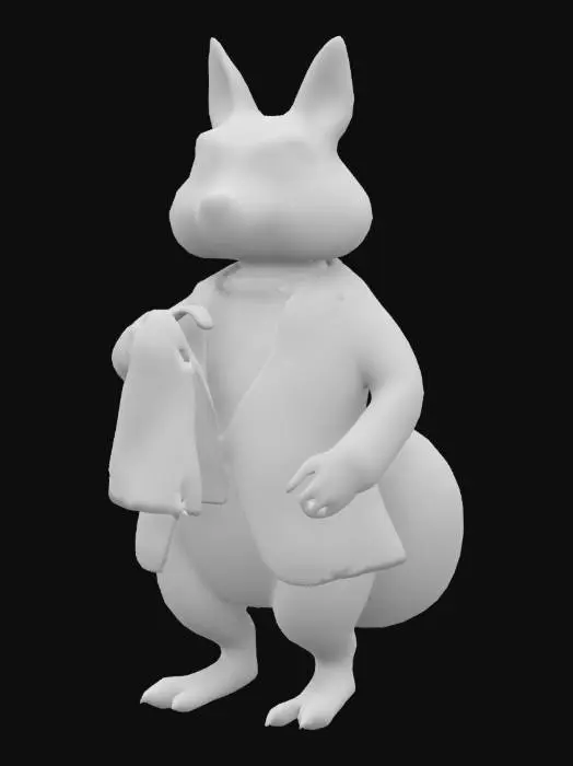 3D model for #tea party# squirrel butler character in victorian suit, curvy fur, inspired by alice in wonderland, antique, vintage, serving, left arm hanging with linen towel