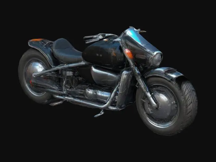 3D model for bike with sidecar, black, with cromed bumpers, cyberpunk, realistic