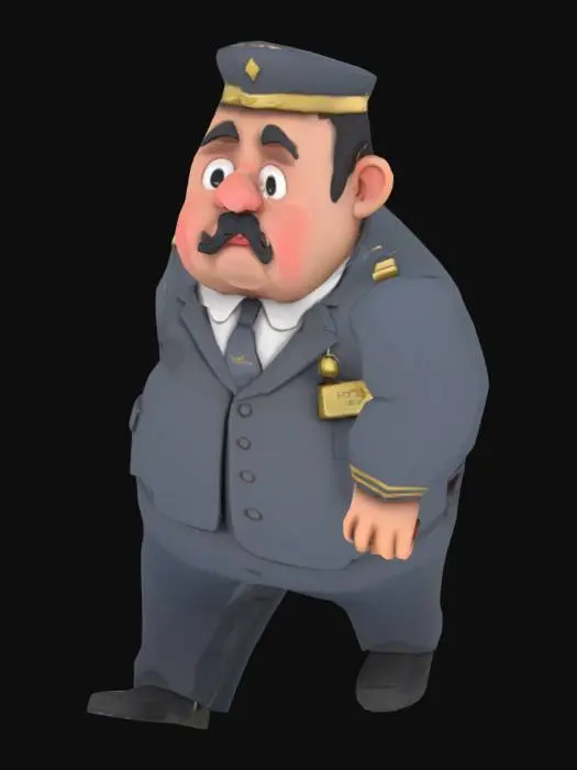 3D model for Dans un style lowpoly, fais moi un concierge d'hotel un peu gros et fatigué 