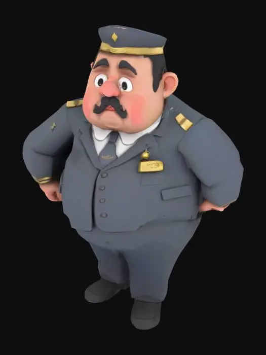 3D model for Dans un style lowpoly, fais moi un concierge d'hotel un peu gros et fatigué 